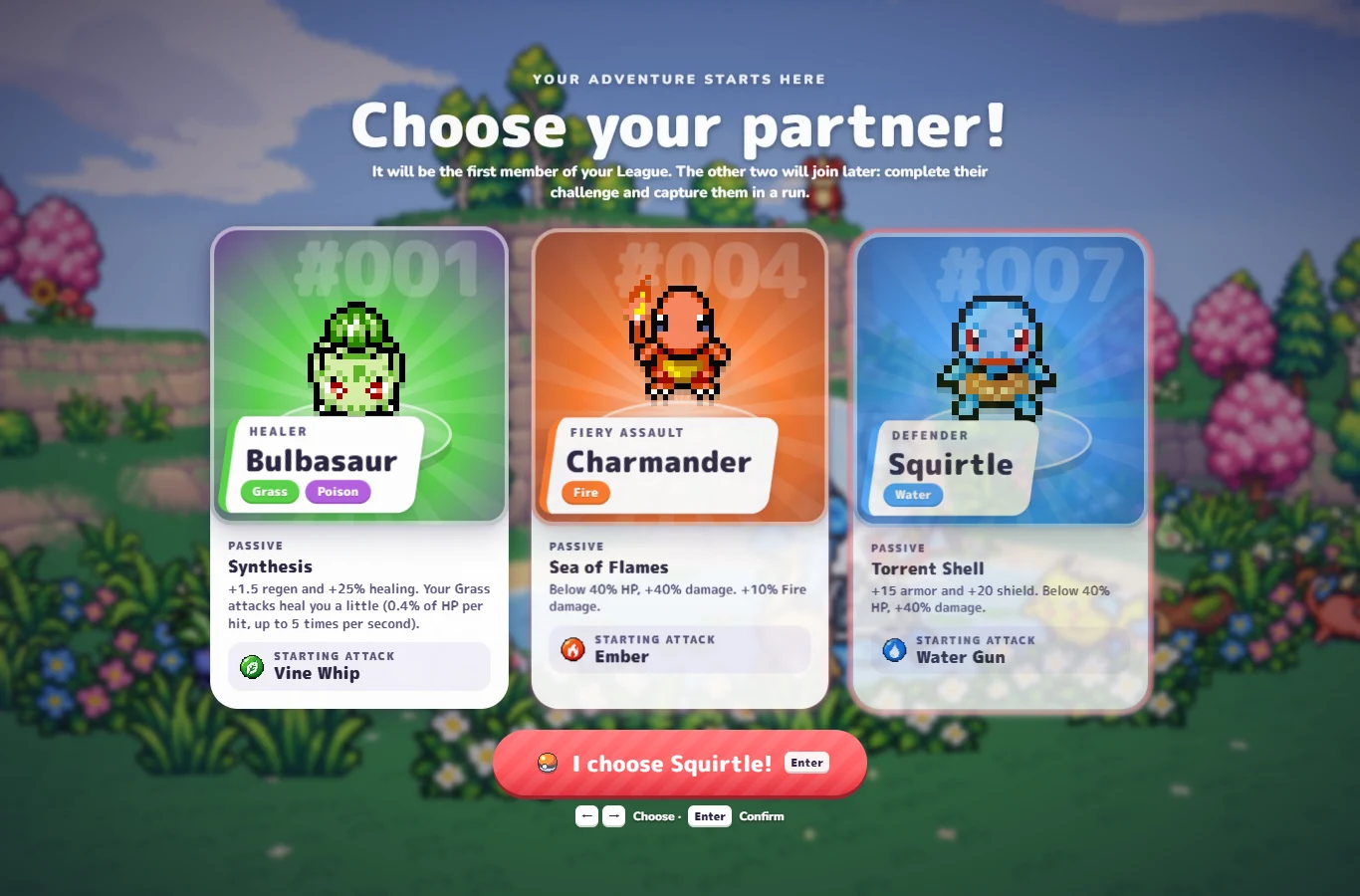 PokéBonk menu: Three different starting tools